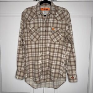 Wrangler 20X FR Shirt Mens Medium Brown Plaid Western Snap Flame Resistant Work
